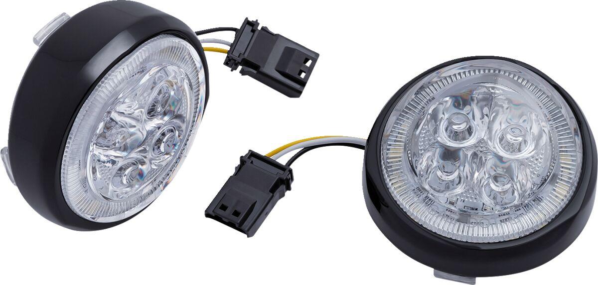 45423 - Ciro LED Fang Front Signal Light Inserts with Bezel For Harley Davidson FLD 1690 2012-2013 Black Clear