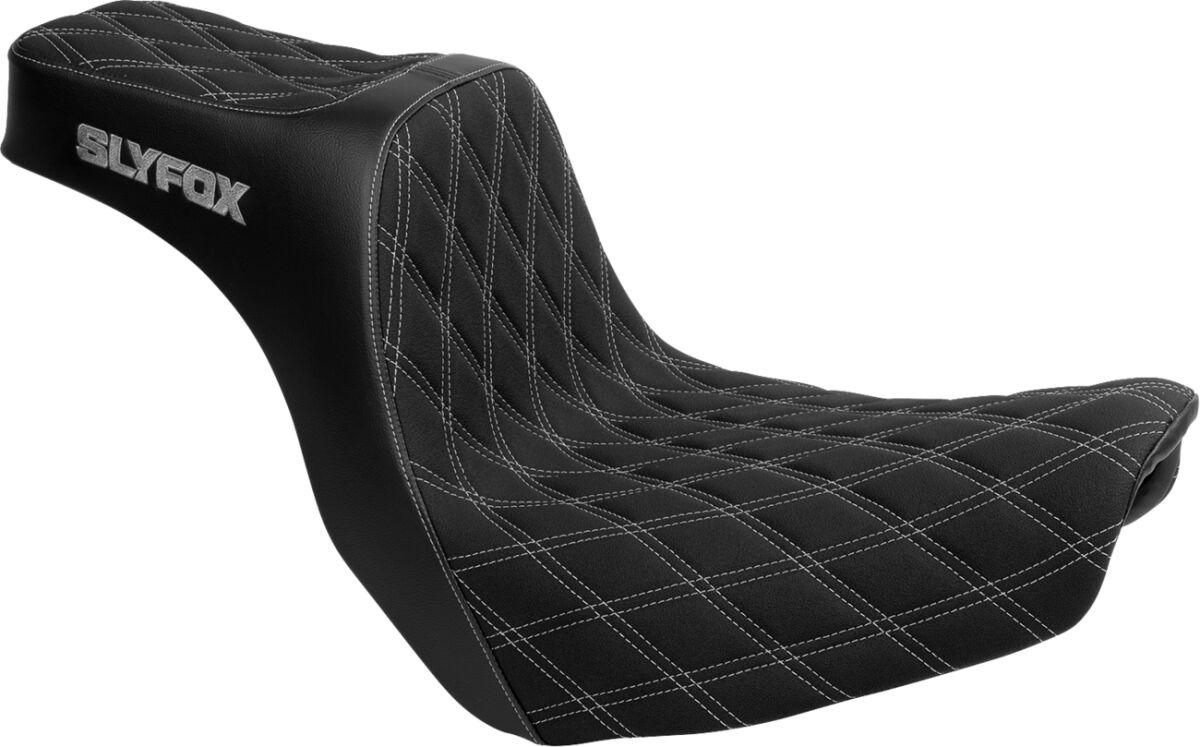 4701D-SLYFOX - Slyfox High Noon Seat For Harley Davidson FLSB 1750 ABS 2018-2021 Double Diamond/Silver Logo - Black/Silver