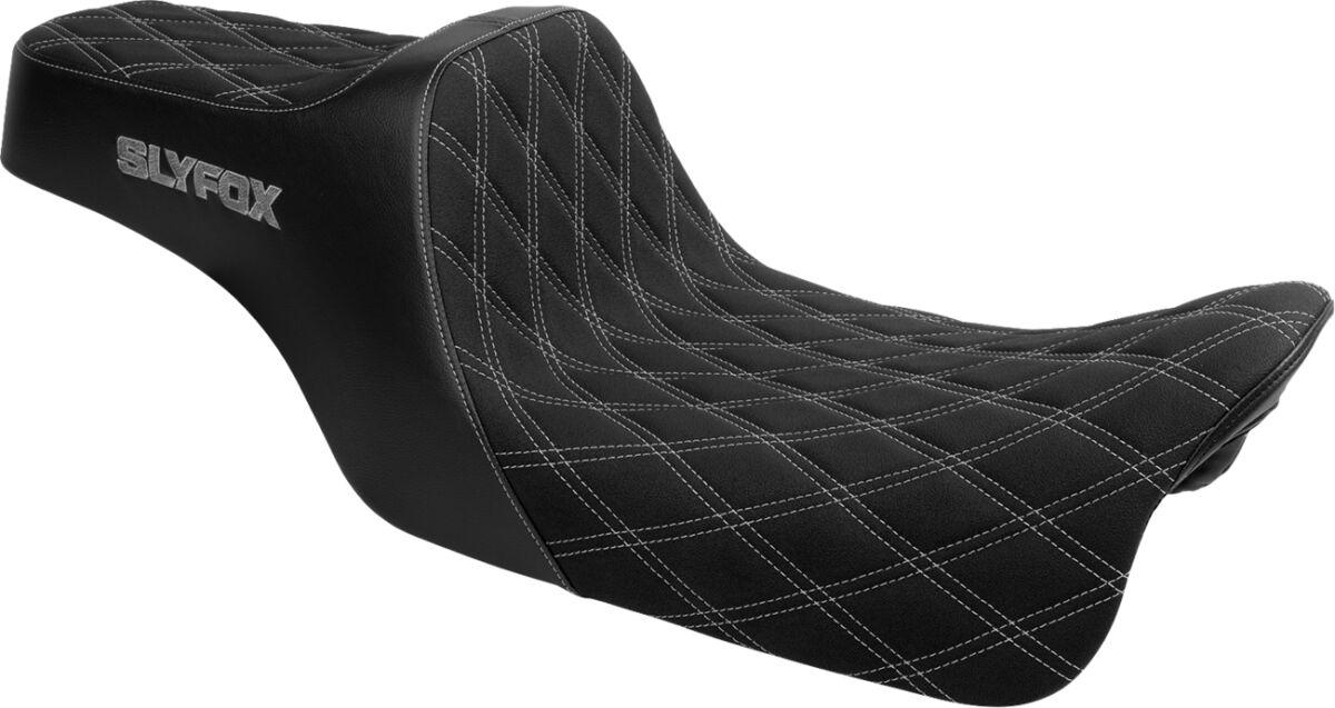4710D-SLYFOX - Slyfox High Noon Seat For Harley Davidson FLHR 1584 2008-2011 Double Diamond/Silver Logo