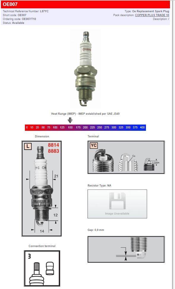 OE007 - Champion Spark Plug For Suzuki A 100 1976