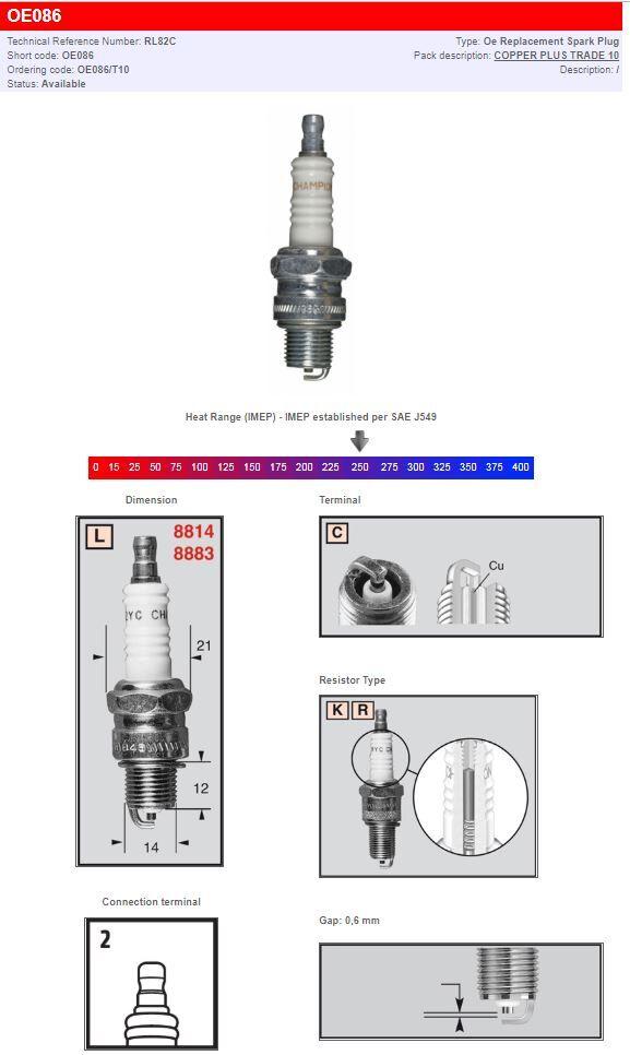 OE086 - Champion Spark Plug For Aprilia Amico 50 1990-1993