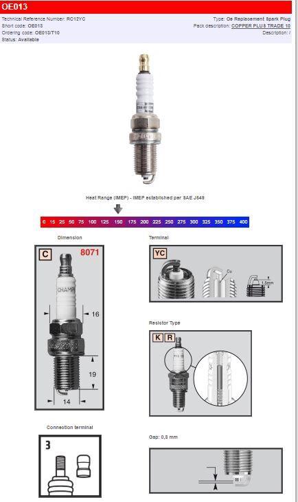 OE013 - Champion Spark Plug For Polaris ATP 330 4X4 2004-2005
