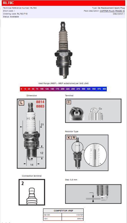 RL78C - Champion Spark Plug For Benelli 491 50 AC 2001-2006
