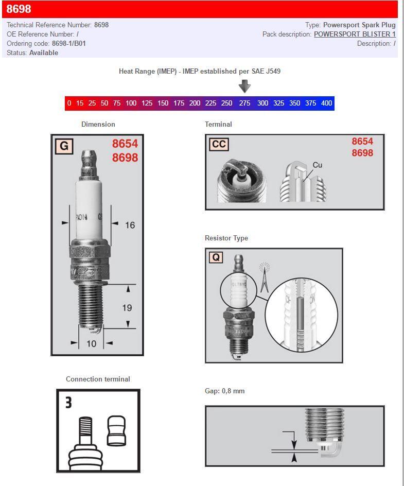 8698/T10 - Champion Spark Plug For Buell 1125 CR 2009