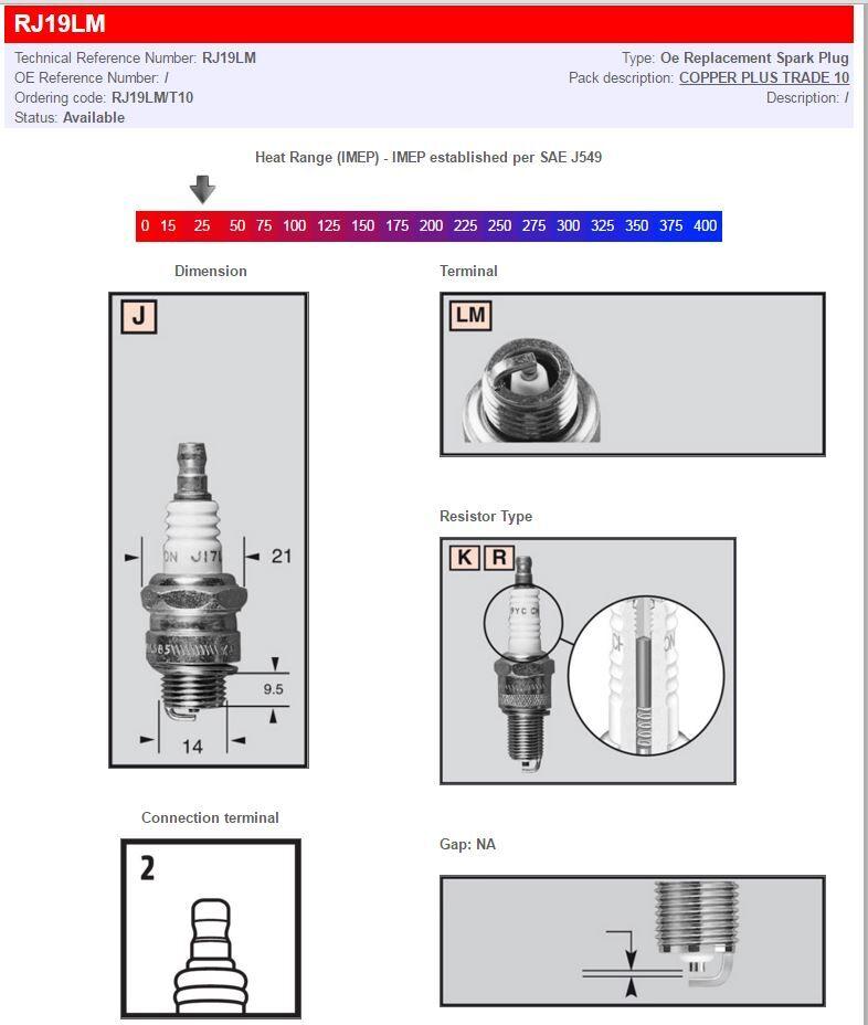 RJ19LM - Champion Spark Plug For Trail Sport TS-500 180 2004-2006